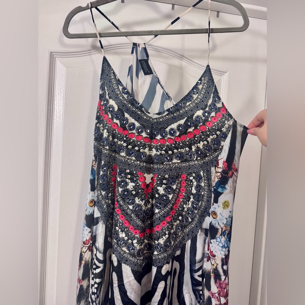 Sakkas Black & White Maxi Dress with Pink Accents - Picture 2 of 8